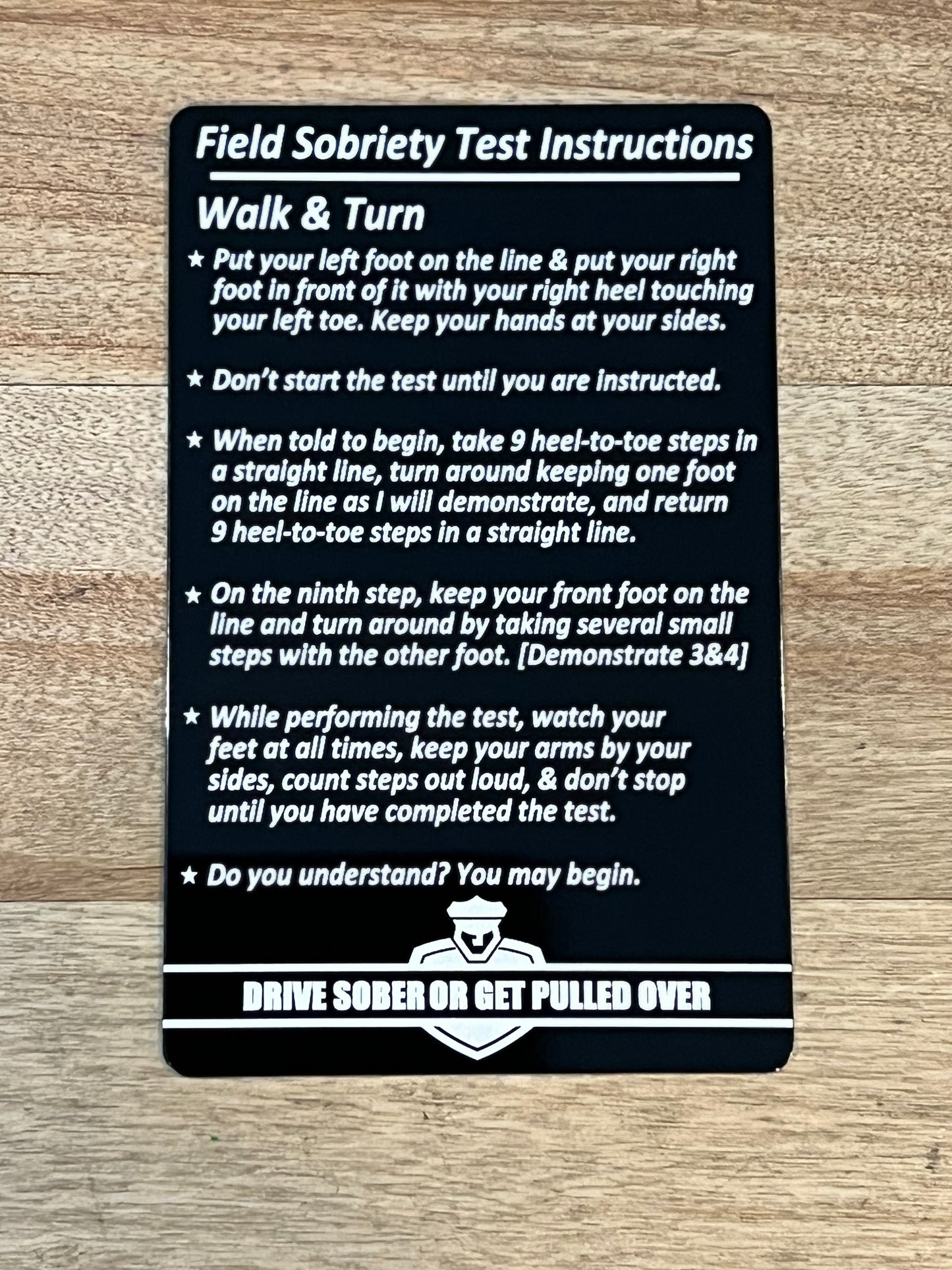 Standard Field Sobriety Test Instructions Card Beyond The Line
