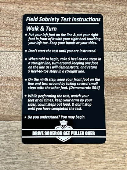 Standard Field Sobriety Test Instructions Card - Custom Challenge Coins from Beyond The Line 