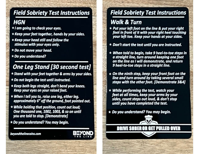 Standard Field Sobriety Test Instructions Card – Beyond The Line