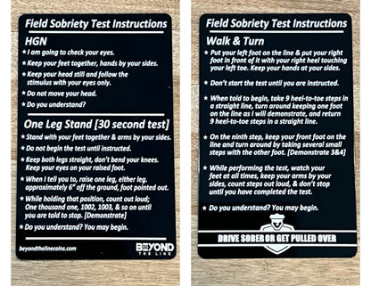 Standard Field Sobriety Test Instructions Card - Custom Challenge Coins from Beyond The Line 